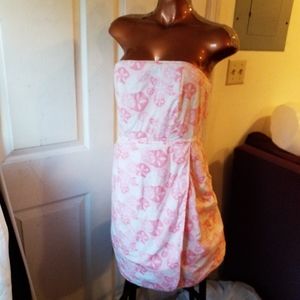 Vineyard Vines pink floral strapless sheath cotton wrap dress 8